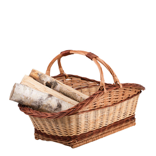 wicker firewood basket with double handle for fireplace