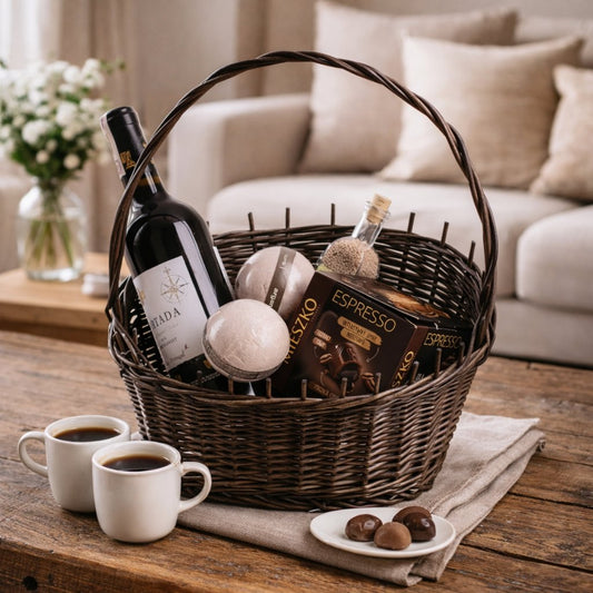gevlochten geschenkmand met handvat