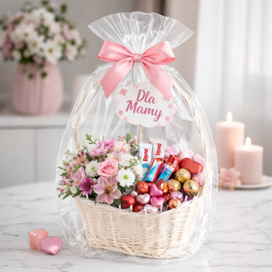geschenkmand van riet met handvat