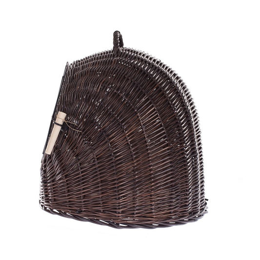 wicker cat house with handle, door and cushion