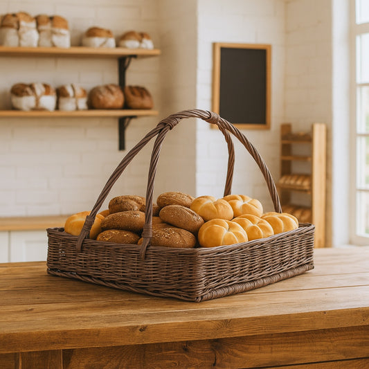 Allium wicker serving and storage basket with handle TheWickerStories