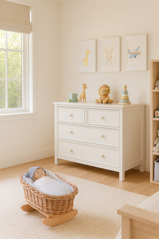 Mimi wicker cradle for dolls with personalization, blue lining, pillow and duvet TheWickerStories