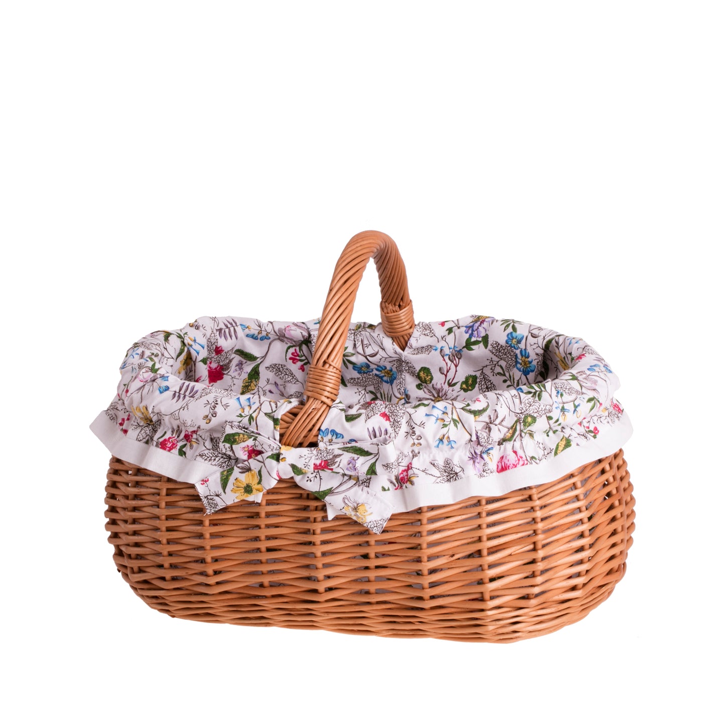 Wendissa indkøbskurv med flet-håndtag og blomstret for