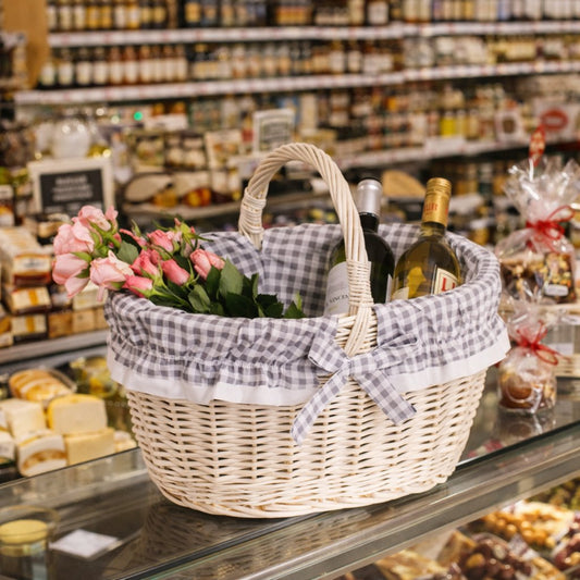Walerissa shopping basket with wicker handle and grey lining TheWickerStories