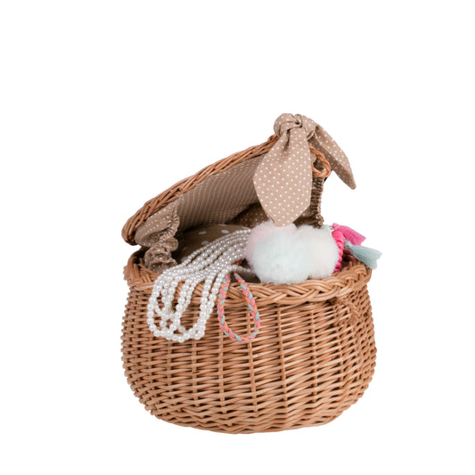 Zethina kleines Weidenkörbchen mit beigem Futter, Deckel und Verschluss TheWickerStories