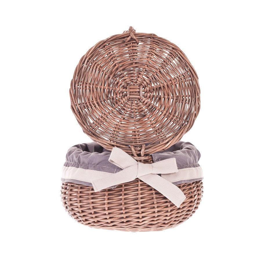 Wiloris pletena škatla za nakit s sivim obrobom in pentljo TheWickerStories