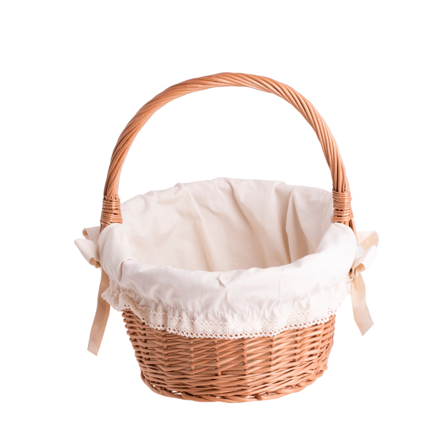 Zelora proutěný dárkový koš s krémovým lemováním a rukojetí TheWickerStories
