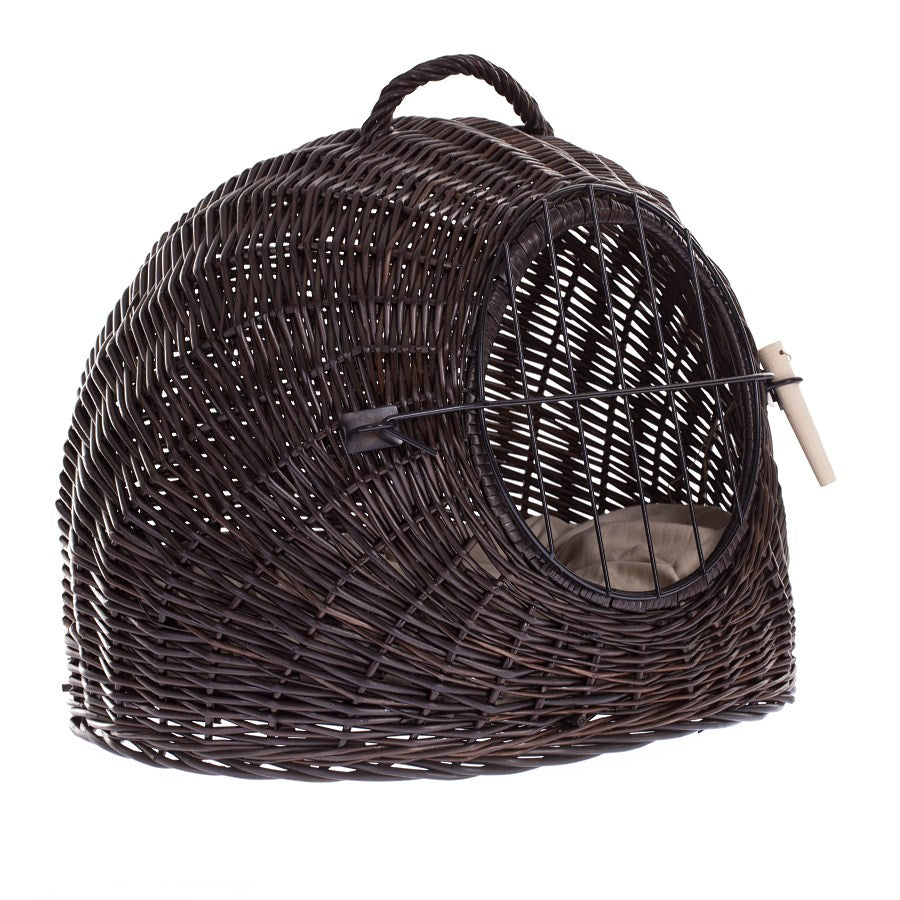 Tactus wicker basket for pets with brown cushion, mesh and clasp