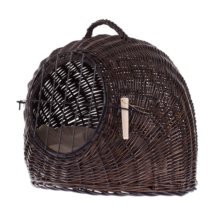 Tactus wicker basket for pets with brown cushion, mesh and clasp