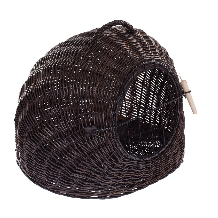 Tactus wicker basket for pets with brown cushion, mesh and clasp