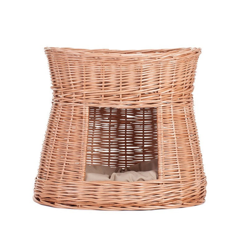 Erif rotan kattenhuis met twee verdiepingen en beige kussens