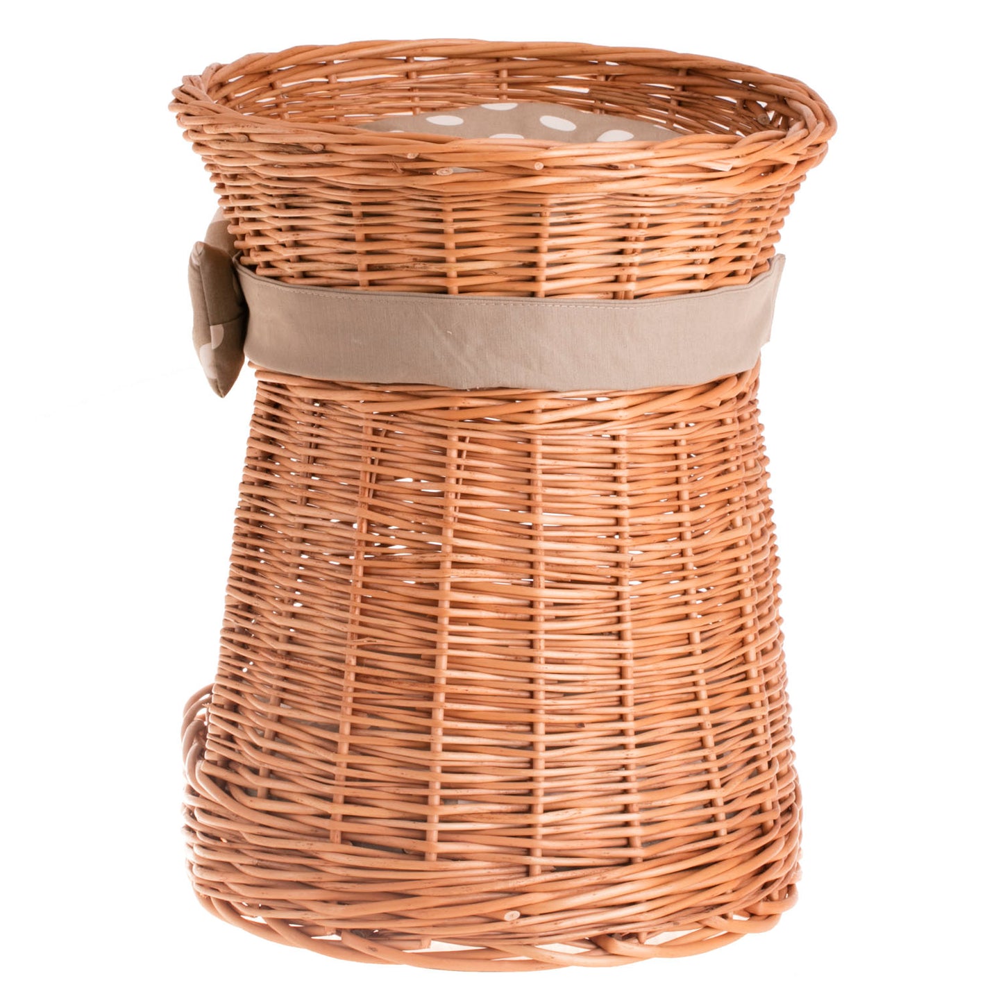 Erif rieten kattenhuis met beige kussens, twee verdiepingen, met strik