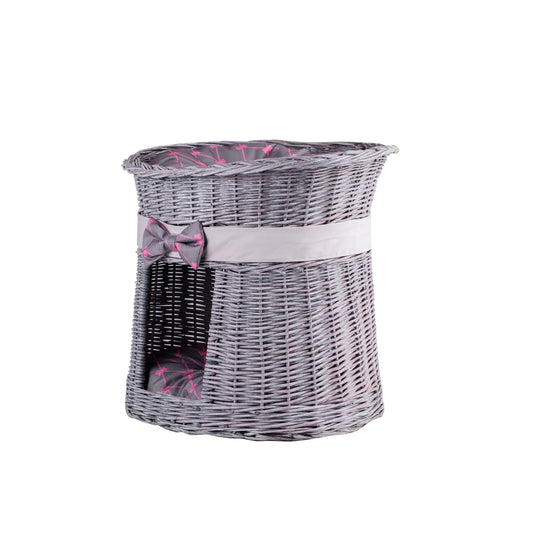 Erif wicker cat house with cushions, two-tier TheWickerStories