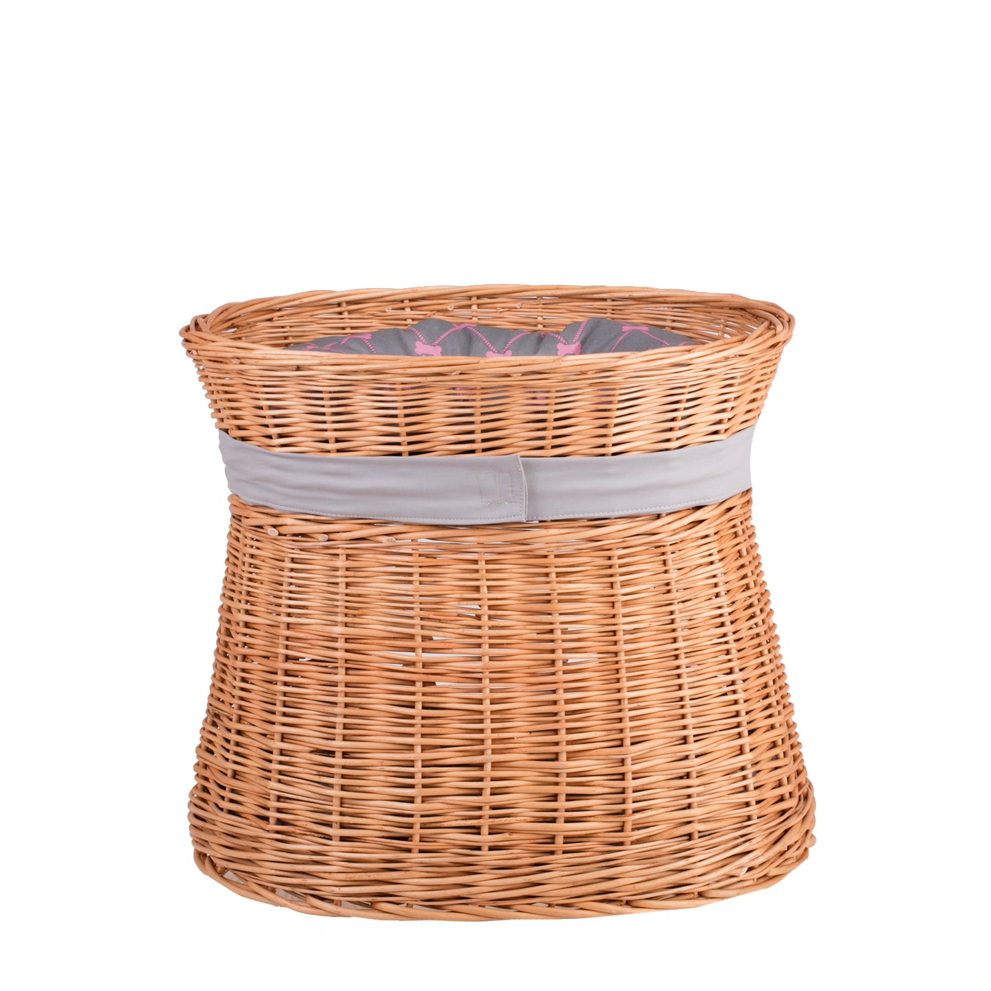 Erif rieten kattenhuis met twee niveaus, met grijze kussens en een strik