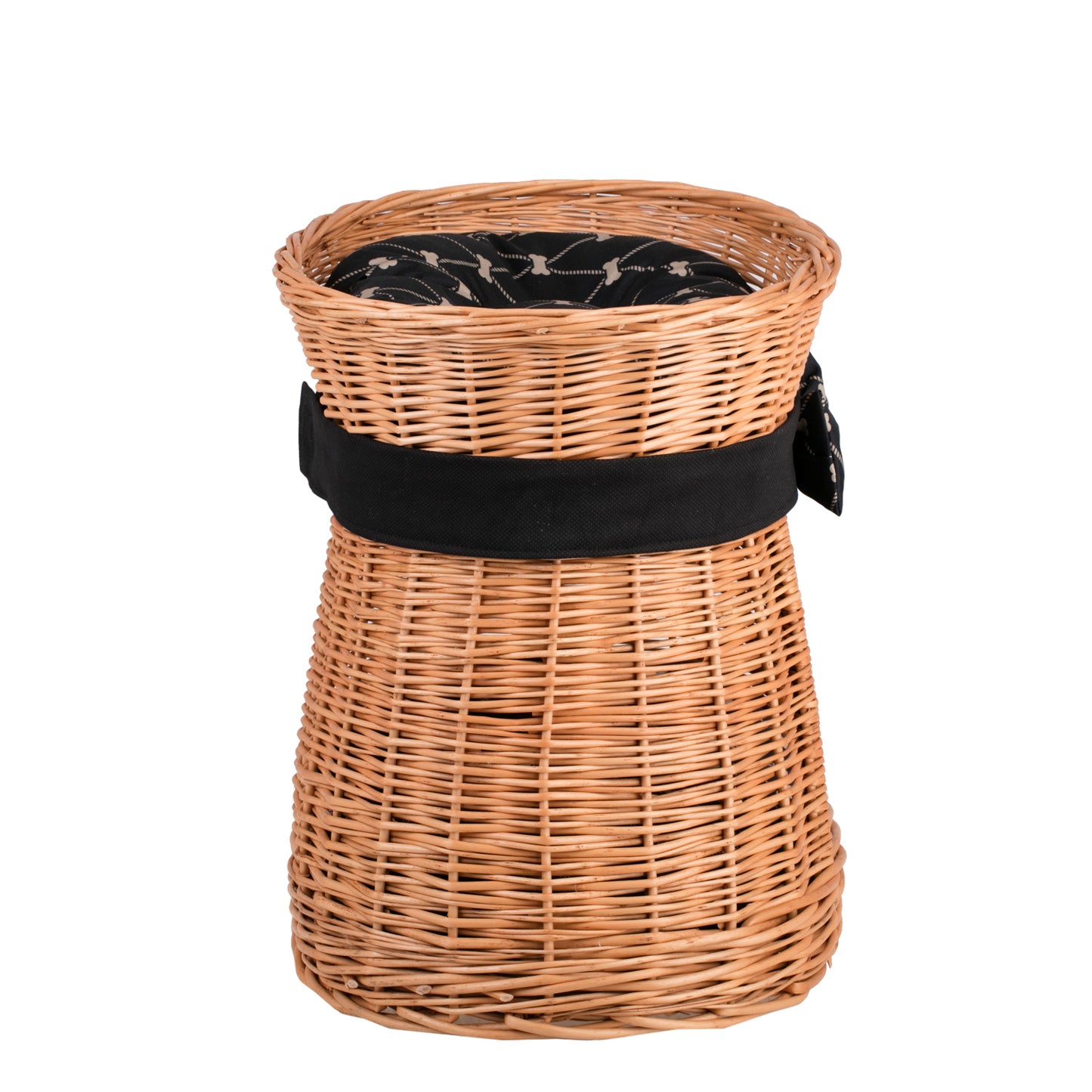 Erif rieten kattenhuis, twee niveaus, met zwarte kussens en strik