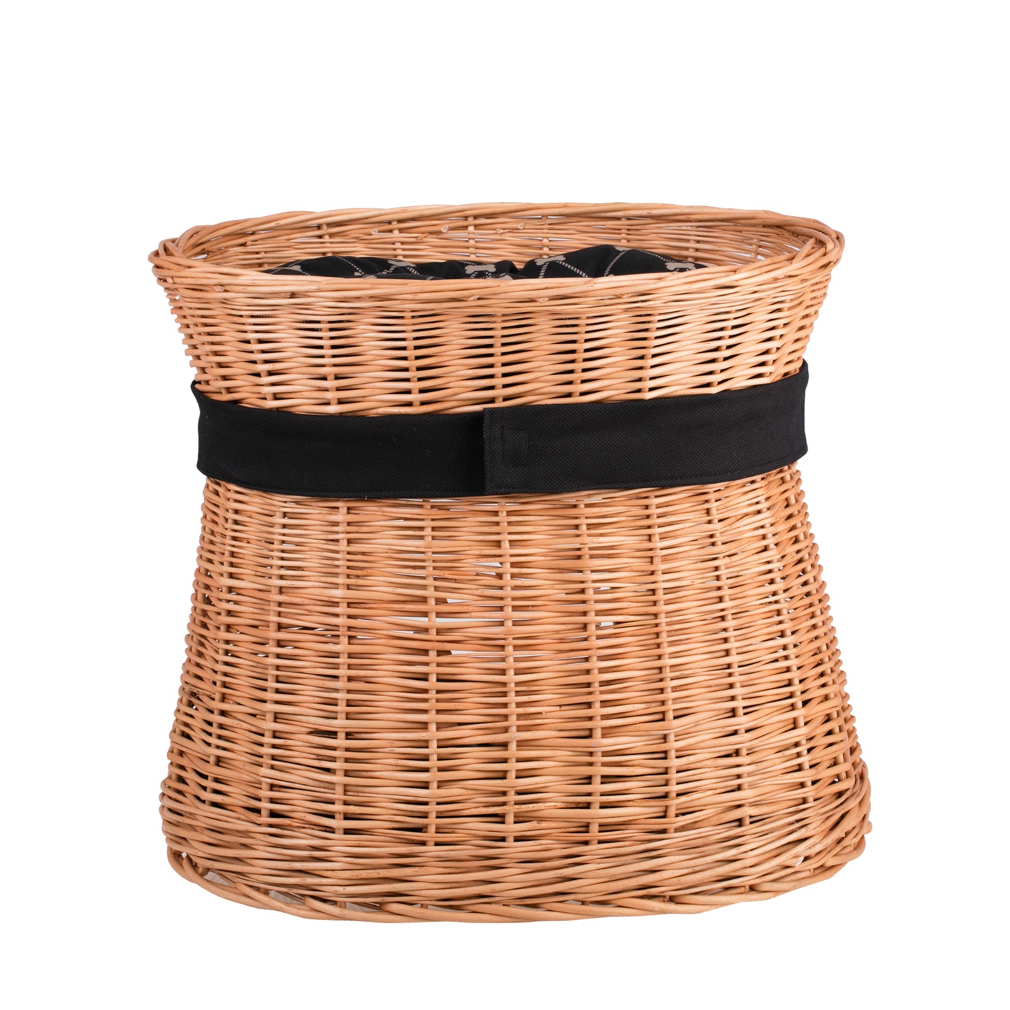Erif rieten kattenhuis, twee niveaus, met zwarte kussens en strik