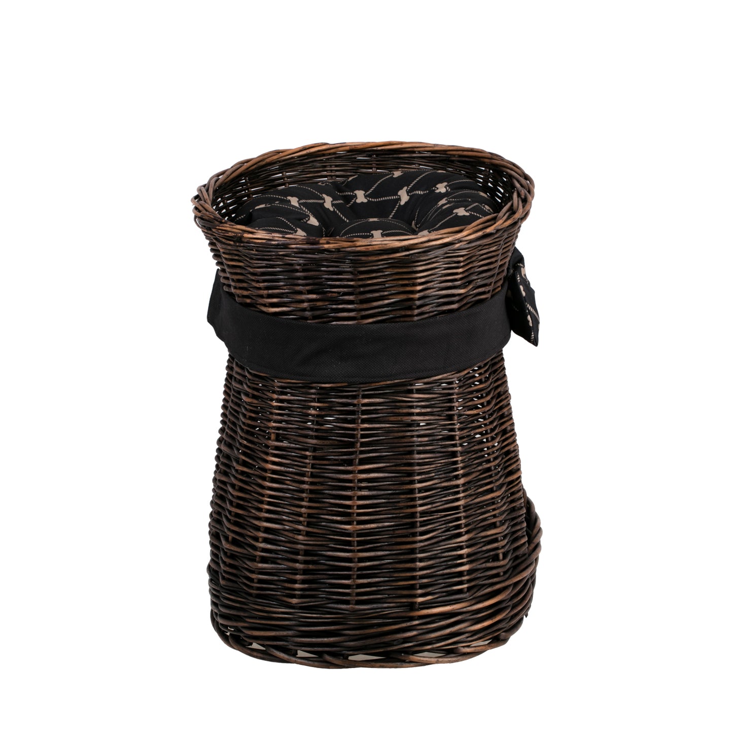 Erif rieten kattenhuis met zwarte bies, met twee kussens en een strik