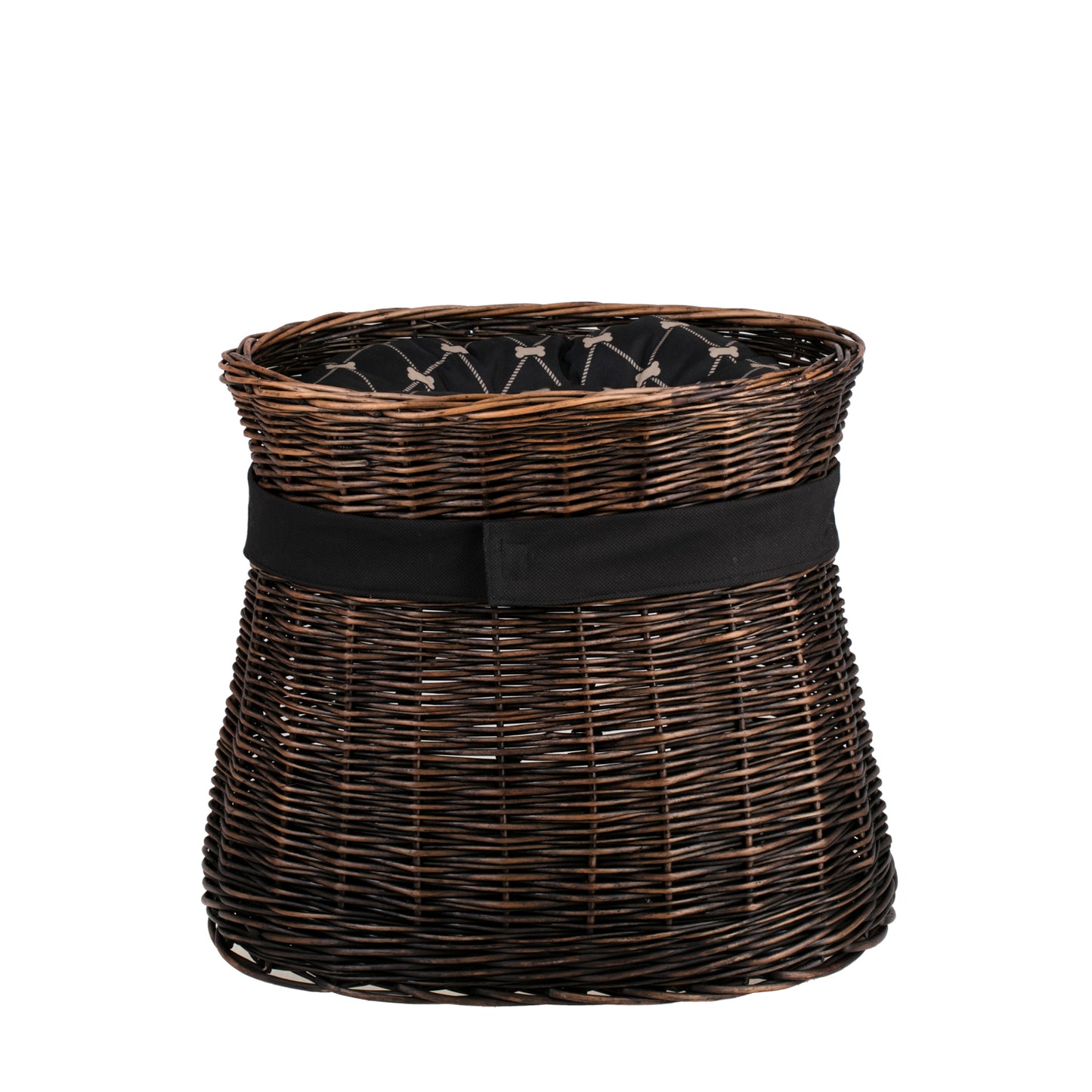 Erif rieten kattenhuis met zwarte bies, met twee kussens en een strik