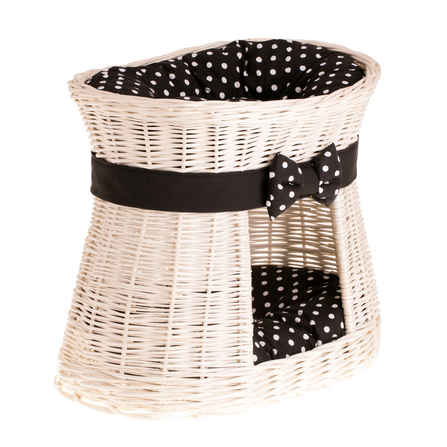 Erif two-level wicker cat house with cushions and a bow TheWickerStories