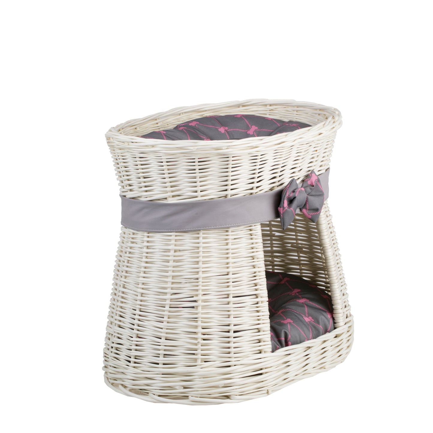 Erif rieten kattenhuis met kussentjes en strik, twee verdiepingen