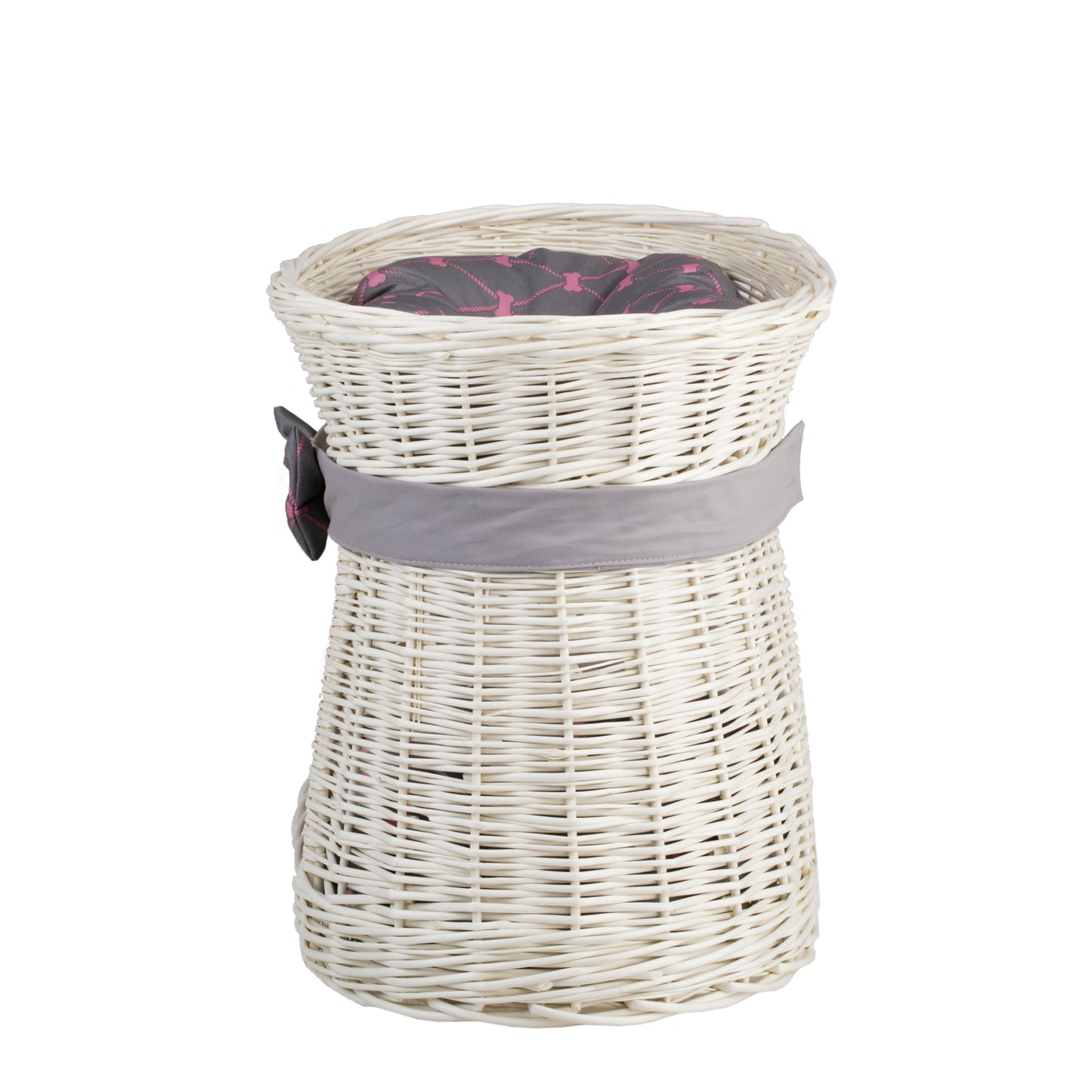 Erif wicker cat house with cushions and bow, two-tier TheWickerStories