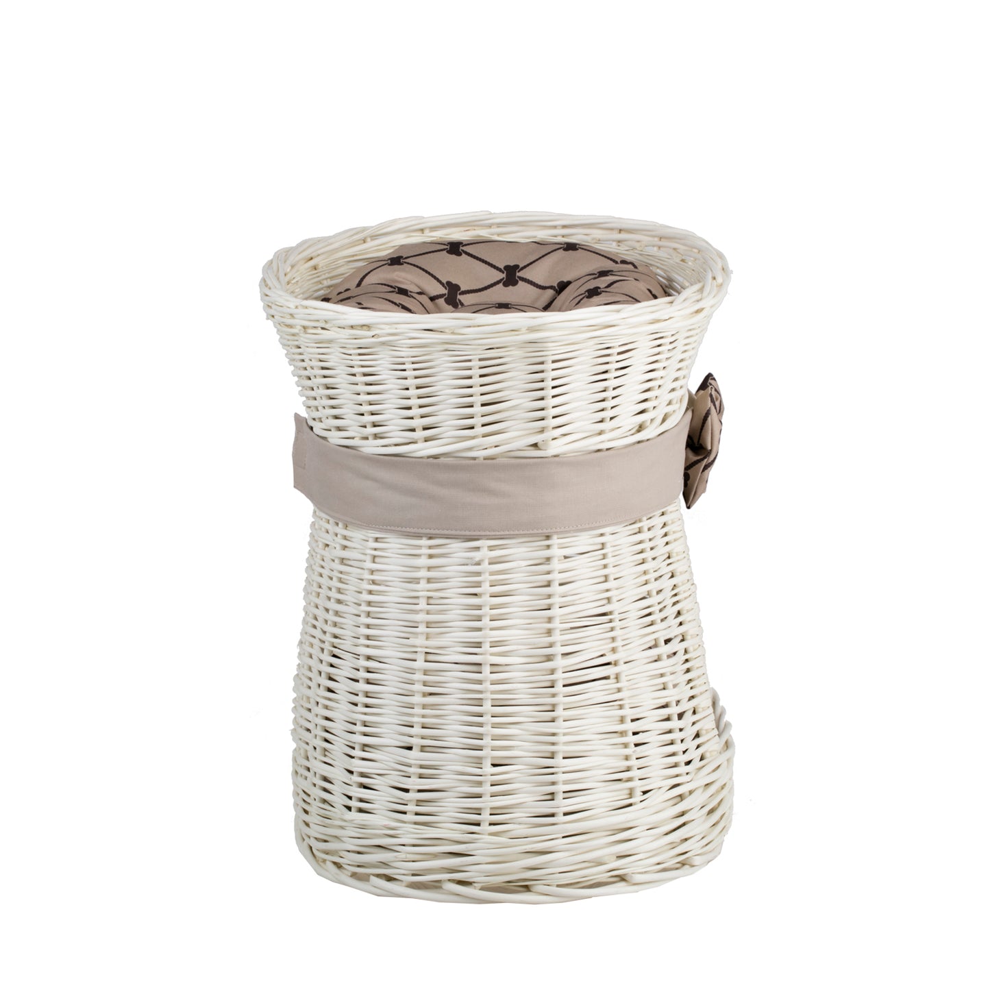 Erif rieten kattenhuis met twee verdiepingen, met beige kussens en een strik