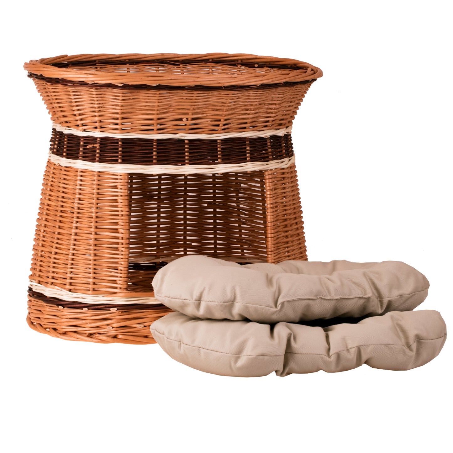 Erif Weidenhaus für Katze und kleinen Hund mit zwei Kissen und Liegefläche auf dem Dach TheWickerStories