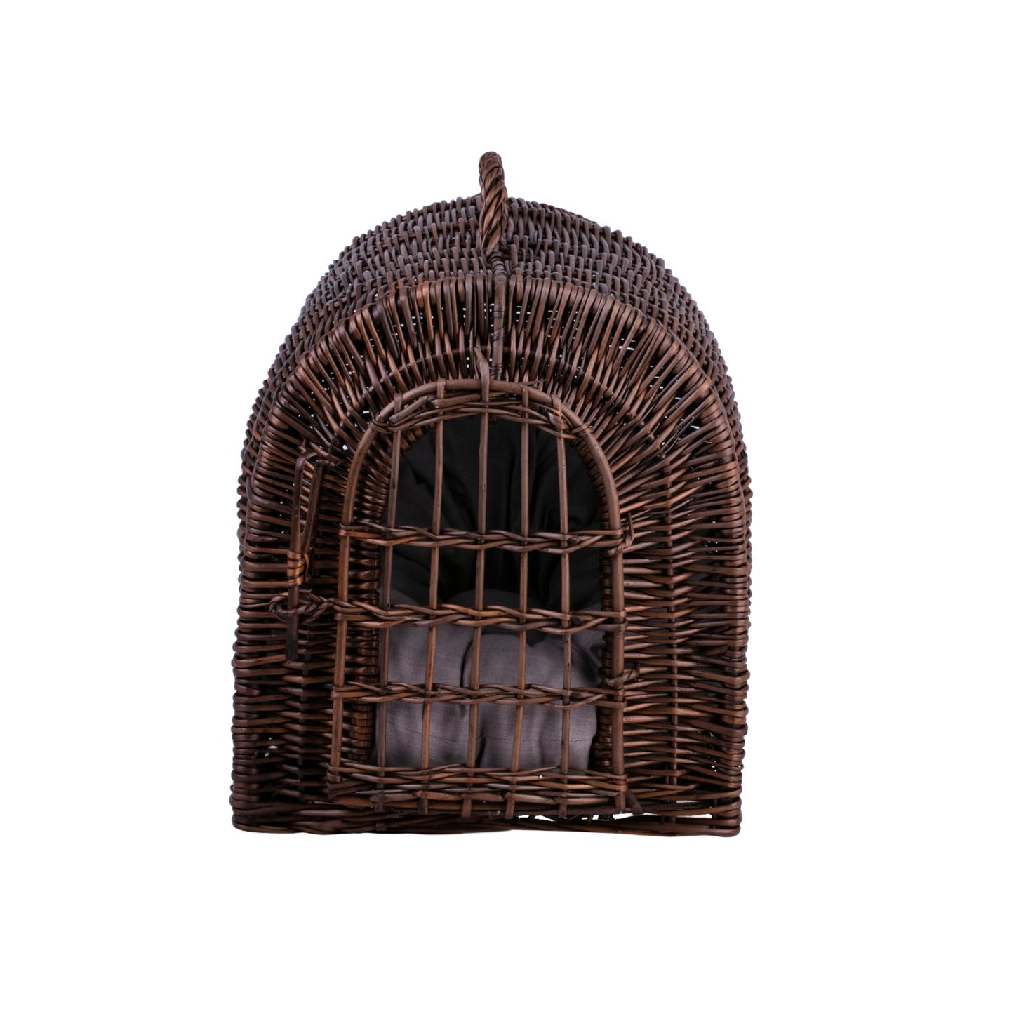 Turina panier en osier pour animaux avec coussin gris, grille et fermeture