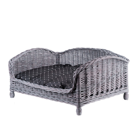 Erivia wicker basket-bed for dog and cat with cushion TheWickerStories