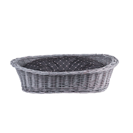 Enovia wicker pet bed for dog and cat with cushion TheWickerStories