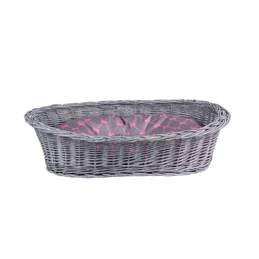 cesta de vime para cães e gatos com almofada e entrada baixa