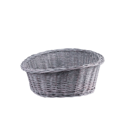 cesto de vime para cão e gato com almofada e entrada rebaixada