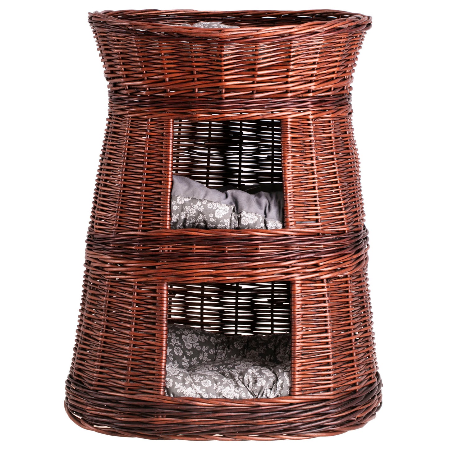 Elnoria prútený kôš pre mačku so sivými vankúšikmi, tri úrovne TheWickerStories