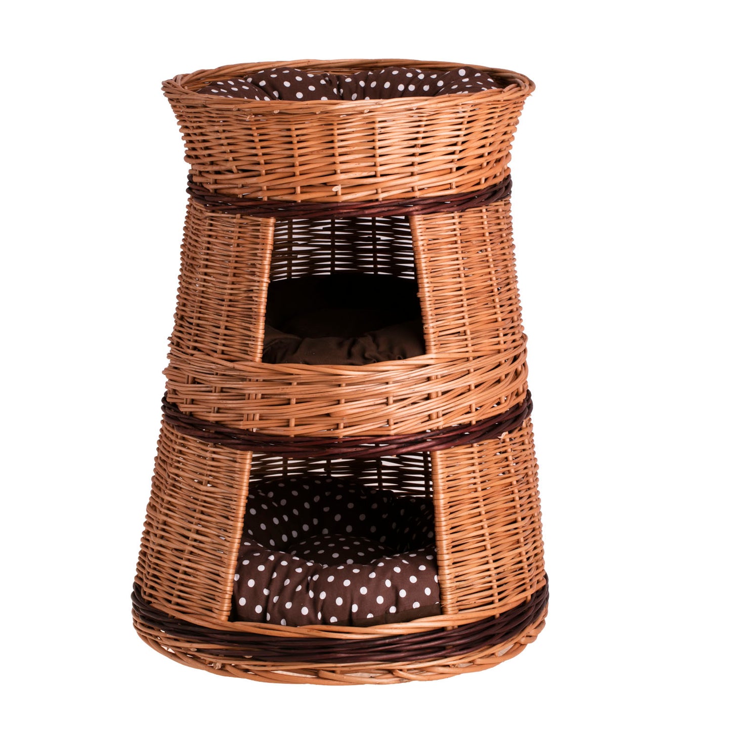 Elnoria rotan kattenhuis met bruine kussens, drie niveaus