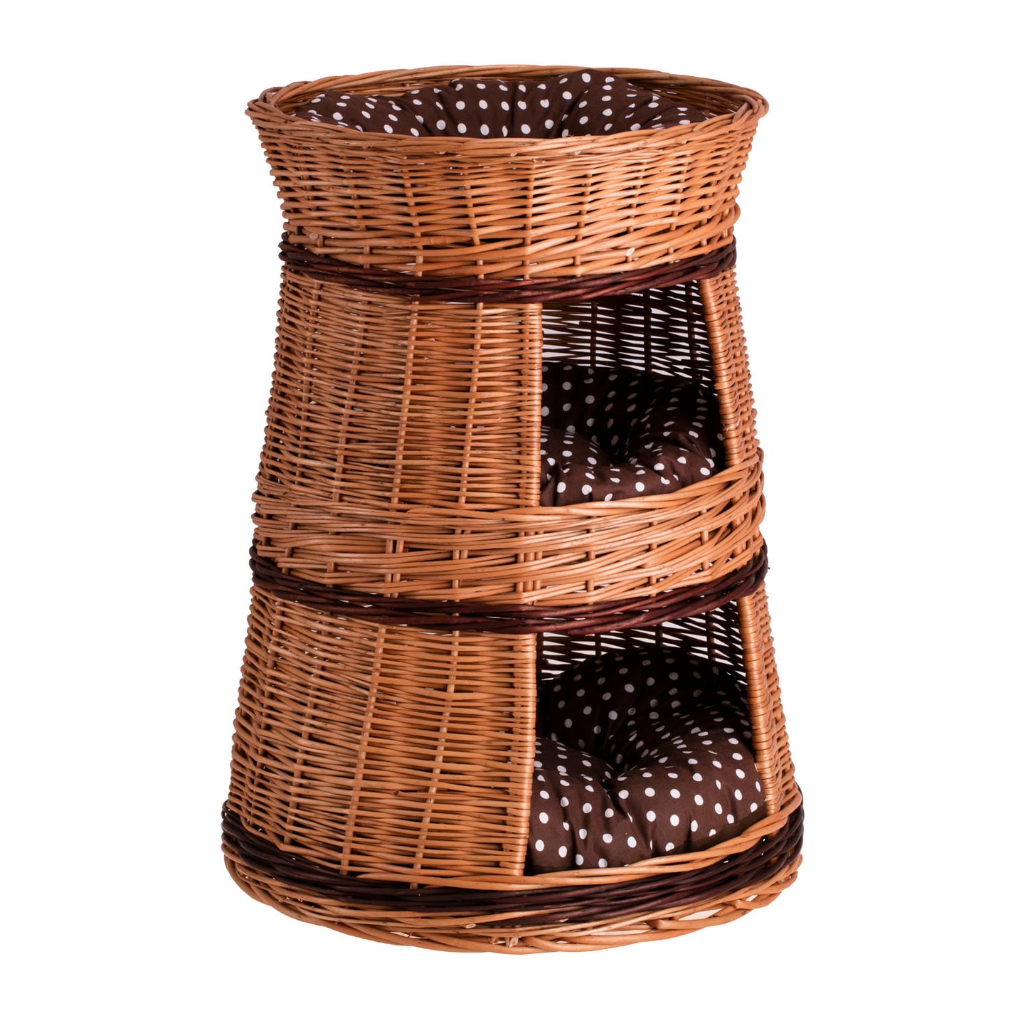 Elnoria rotan kattenhuis met bruine kussens, drie niveaus