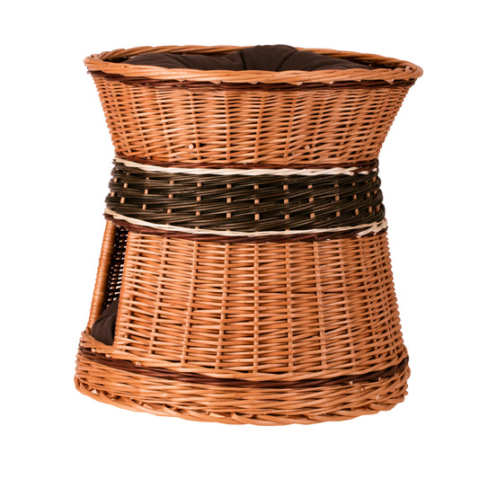 Eralis wicker house for cat and small dog with cushions, two-level TheWickerStories