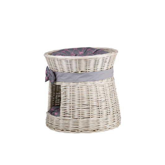 Eralis two-level wicker cat house with cushions and a bow TheWickerStories