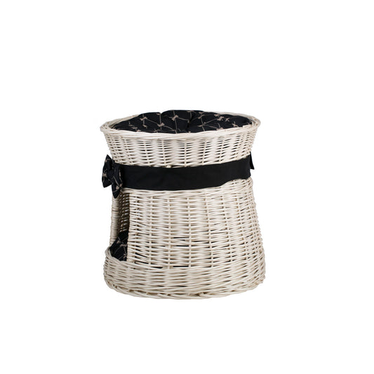 Eralis two-tier wicker cat house with two cushions and a bow TheWickerStories