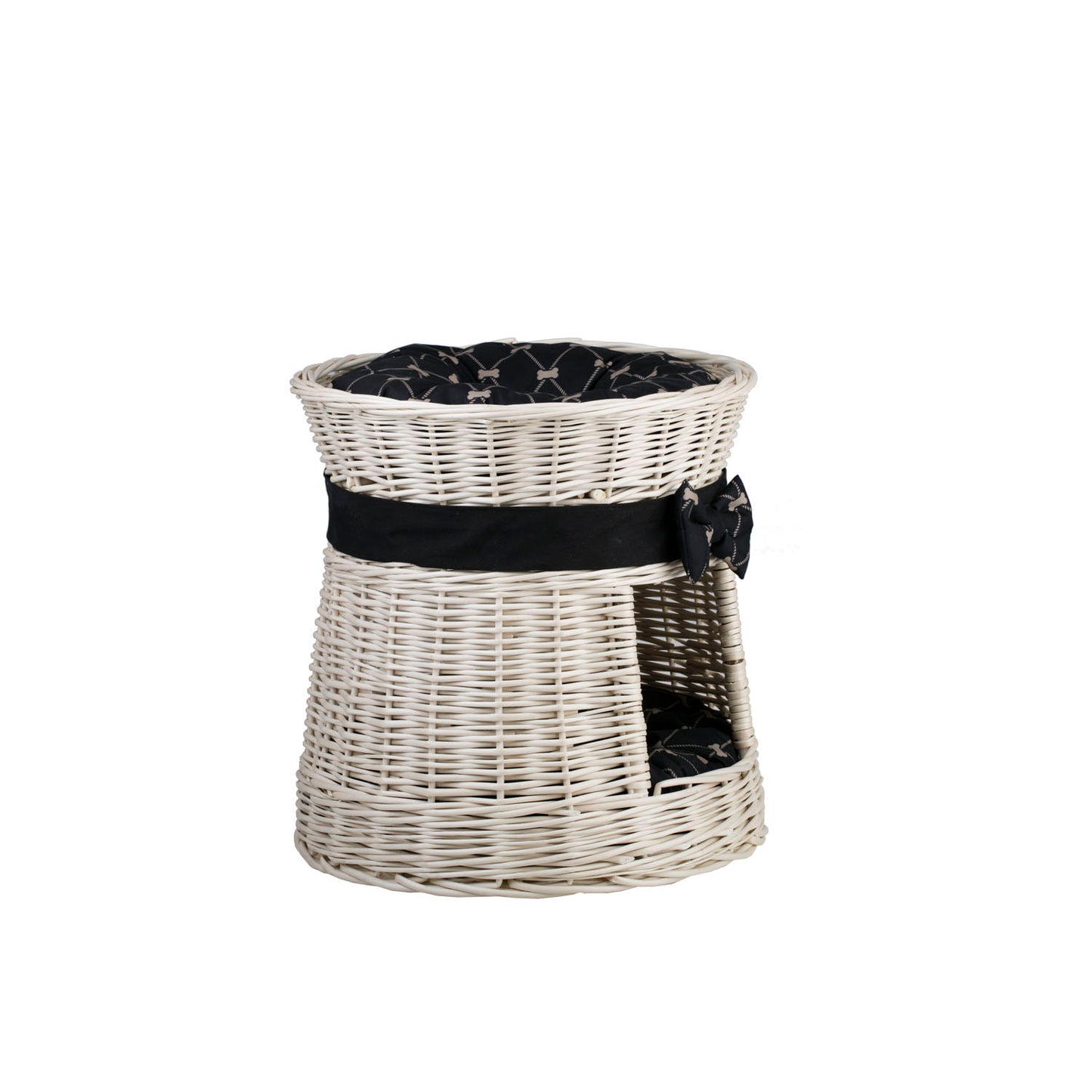 Eralis rieten kattenhuis met twee verdiepingen, met twee kussens en een strik