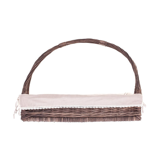 wicker serving basket with cream trim, featuring a handle
