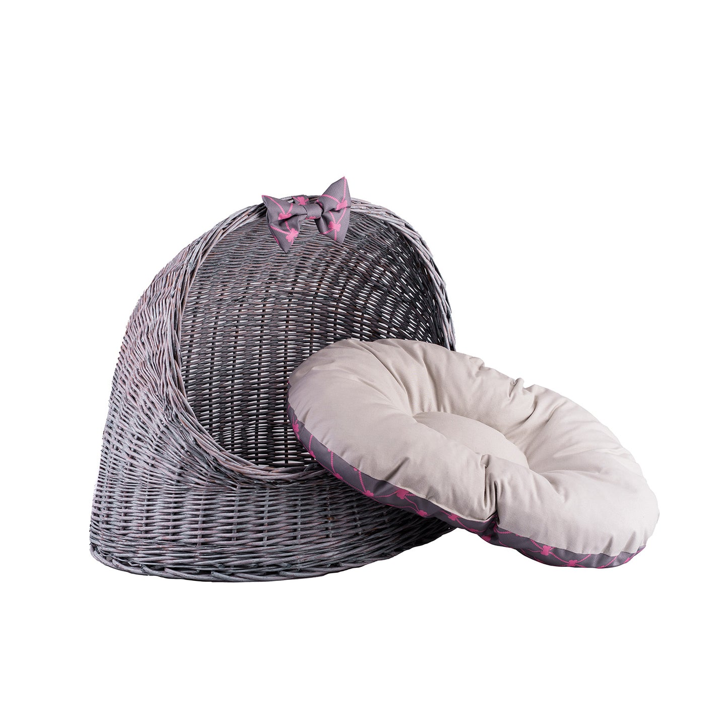 Elsa wicker house for cat and small dog, with cushion TheWickerStories