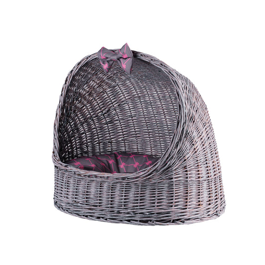 wicker house for cat and small dog, with cushion
