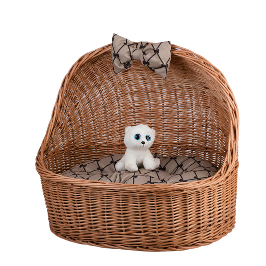 Elarion wicker basket for cat and dog with beige cushion TheWickerStories