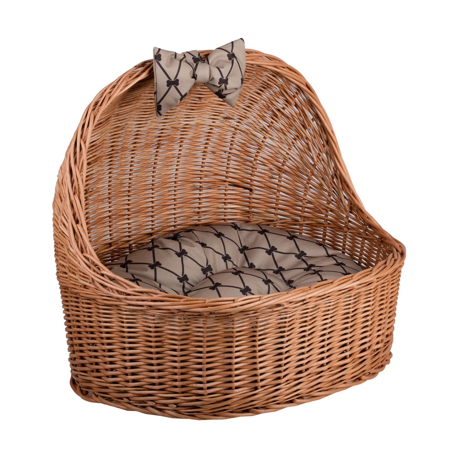 Elarion wicker basket for cat and dog with beige cushion TheWickerStories