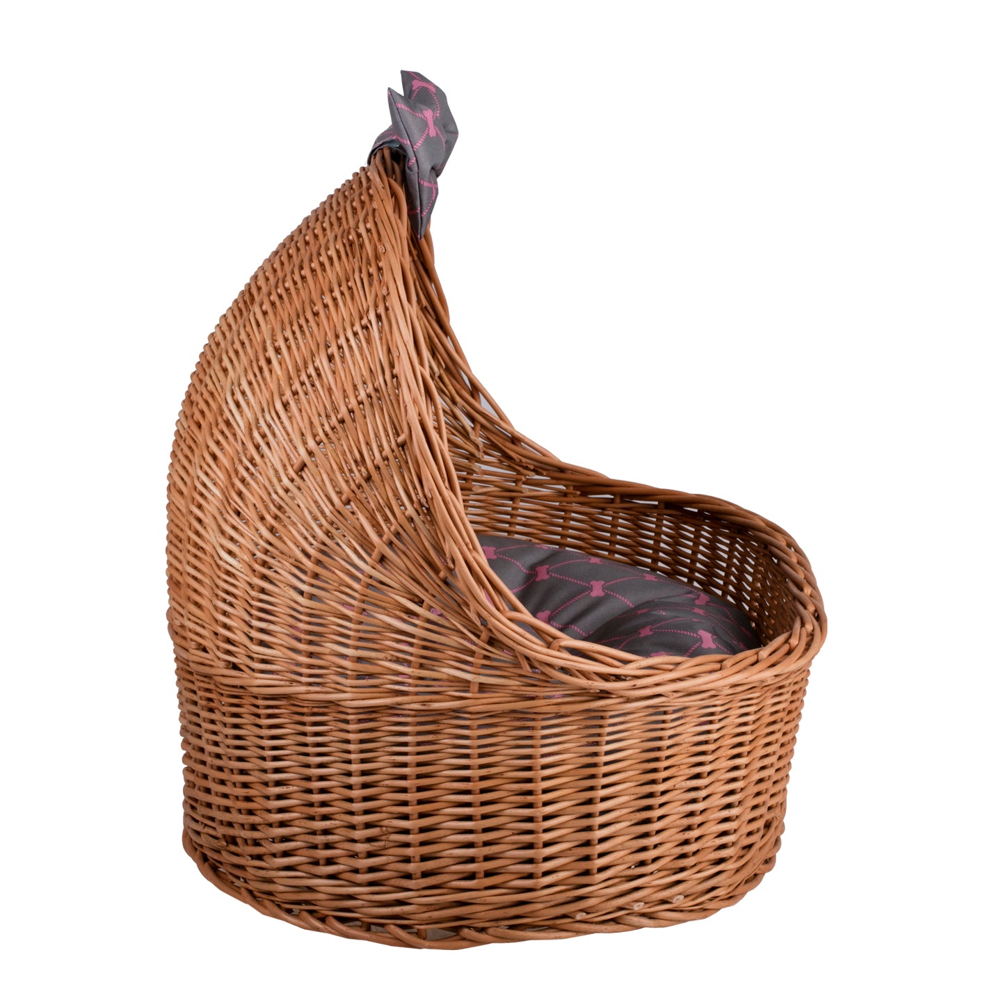 Elarion wicker pet house for dog and cat with cushion and bow TheWickerStories