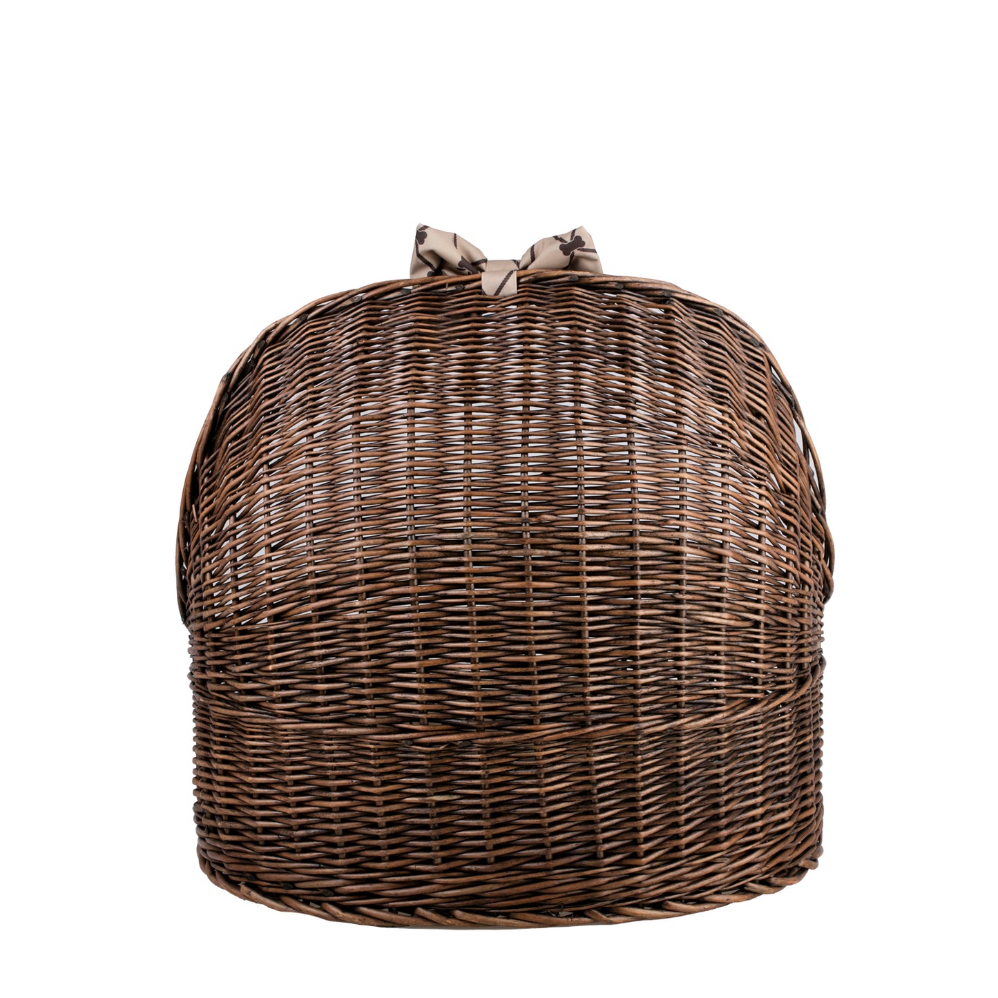 Elsa wicker pet bed basket with beige cushion and bow