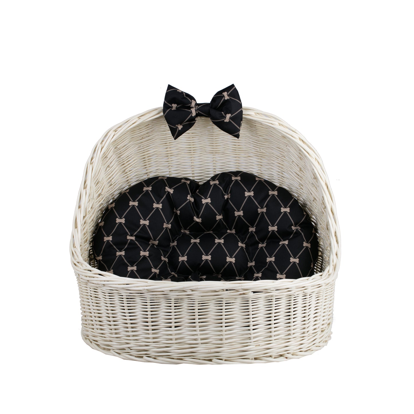 Elsa panier en osier couchage pour animaux avec coussin noir et nœud