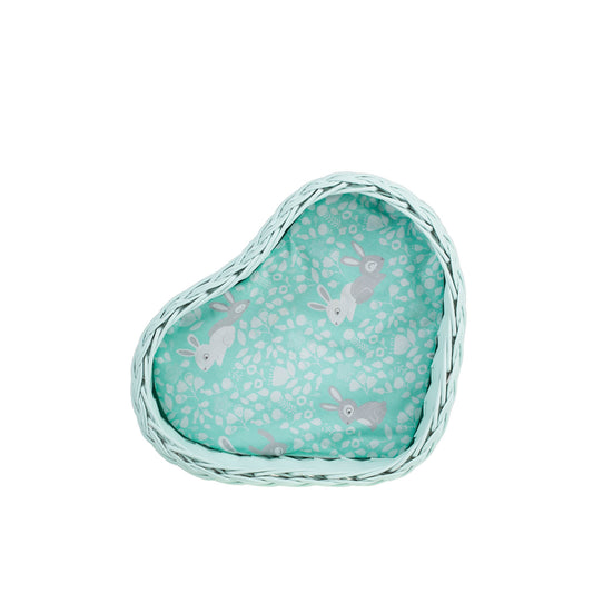 small wicker basket with mint lining