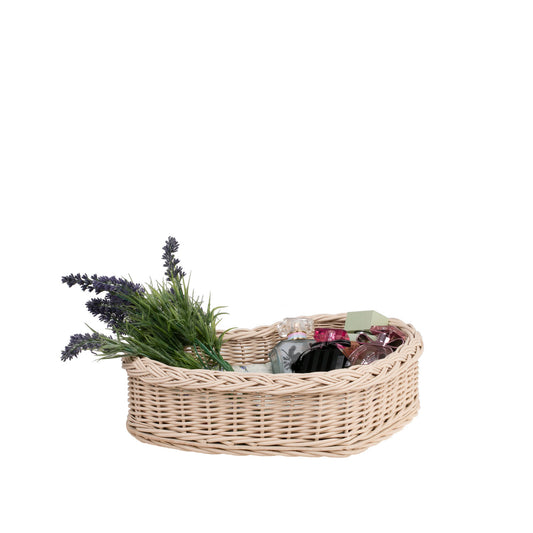 small wicker basket with beige lining