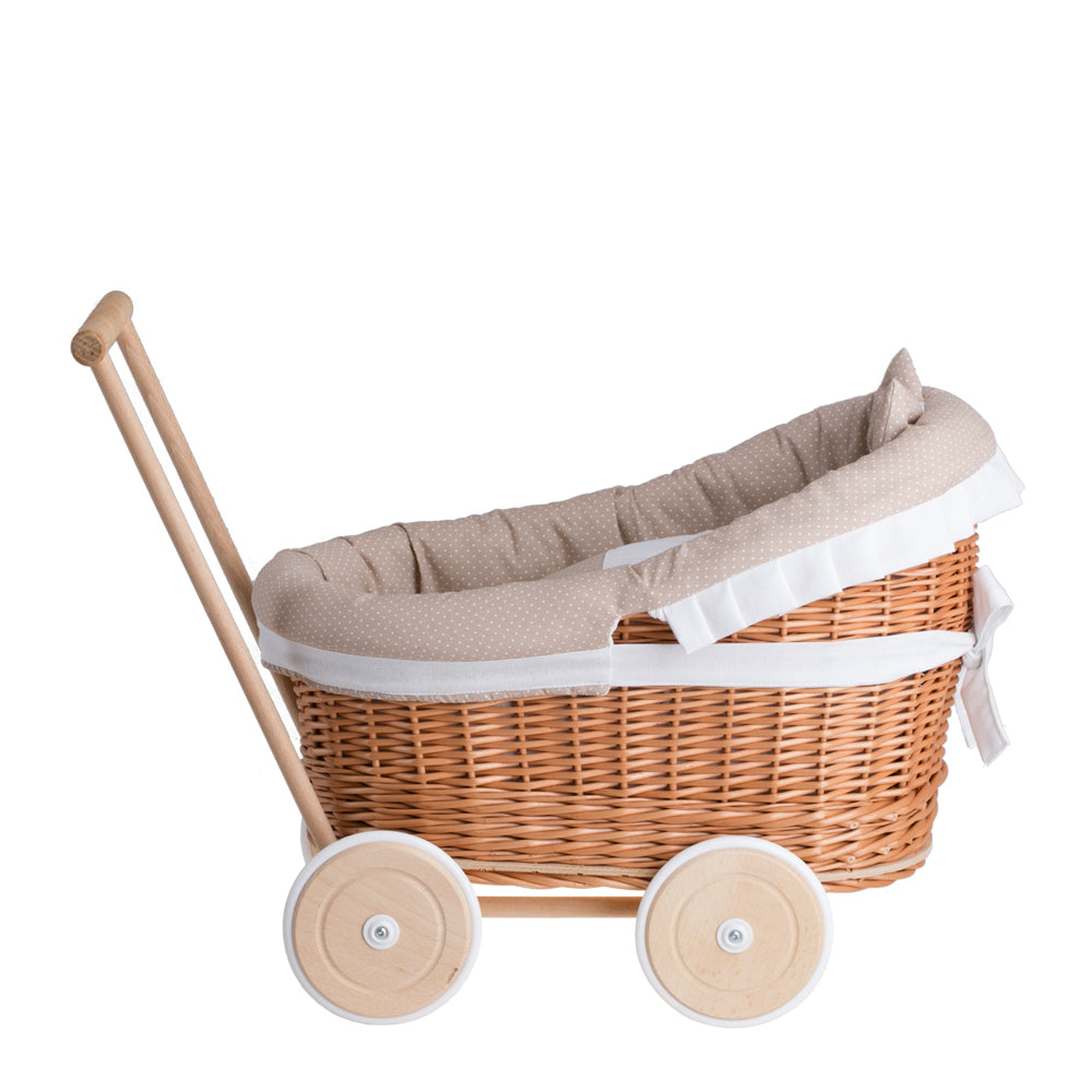 Luna vikledukkevogn med beige kanting, dyne og pute